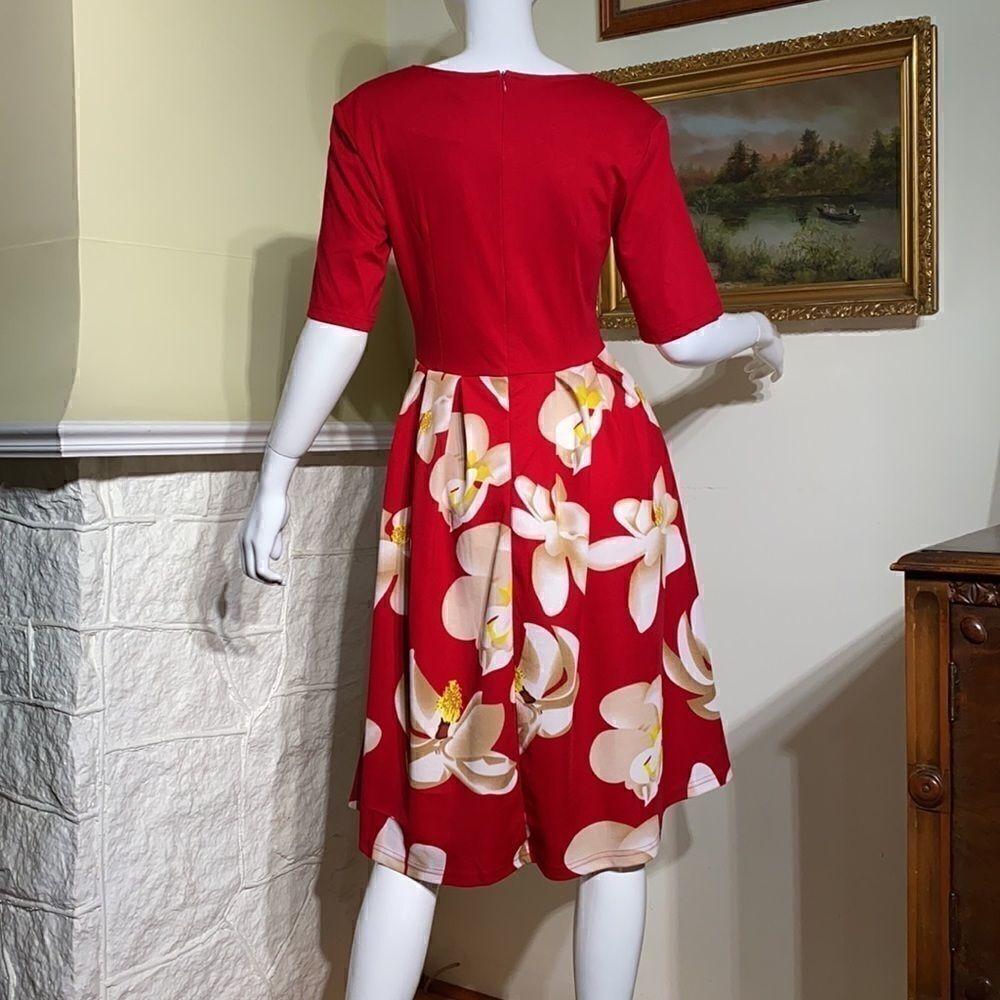 NWT Red Floral Fit & Flair Dress - Picture 7 of 15